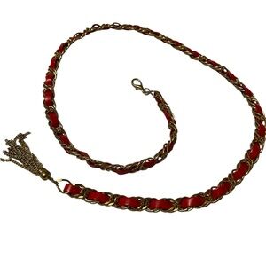 Gold Chain and Red Faux Leather Statement Belt